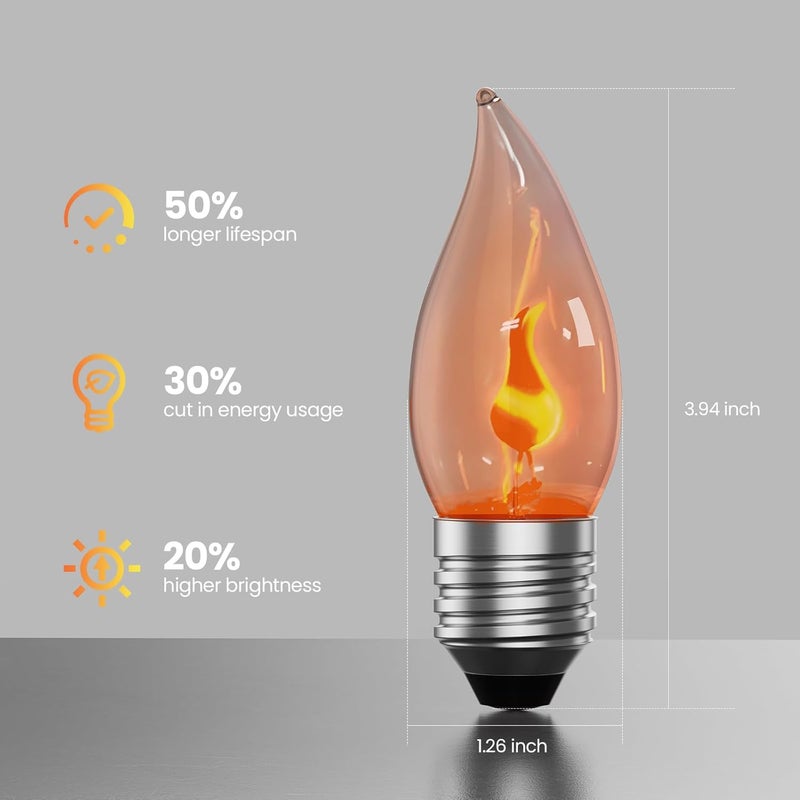 Hompavo Christmas Decorations, E26 Upgraded Flame Light Bulbs, Flickering Fire Light Bulbs Flame Candle for Christmas Halloween Party Patio Porch Home Indoor & Outdoor Decor - 6 Pack - Image 3
